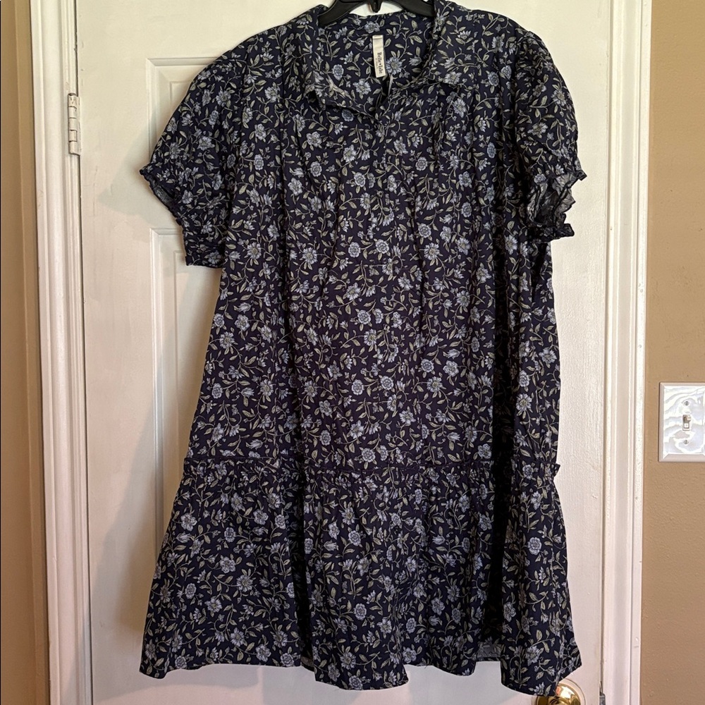 New!  Belle & Isle Navy Floral Trapeze Skirt Ruffled Mini Dress